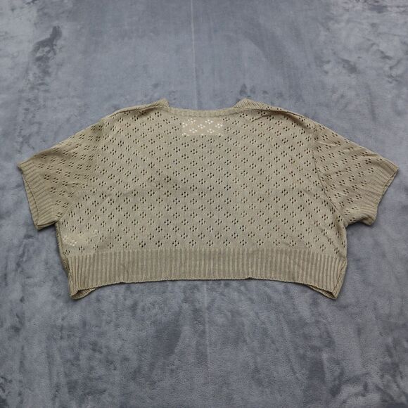 With Sweater Womens 2XL Beige Short Sleeve Open Front Tight Knit Cropped - Picture 7 of 13